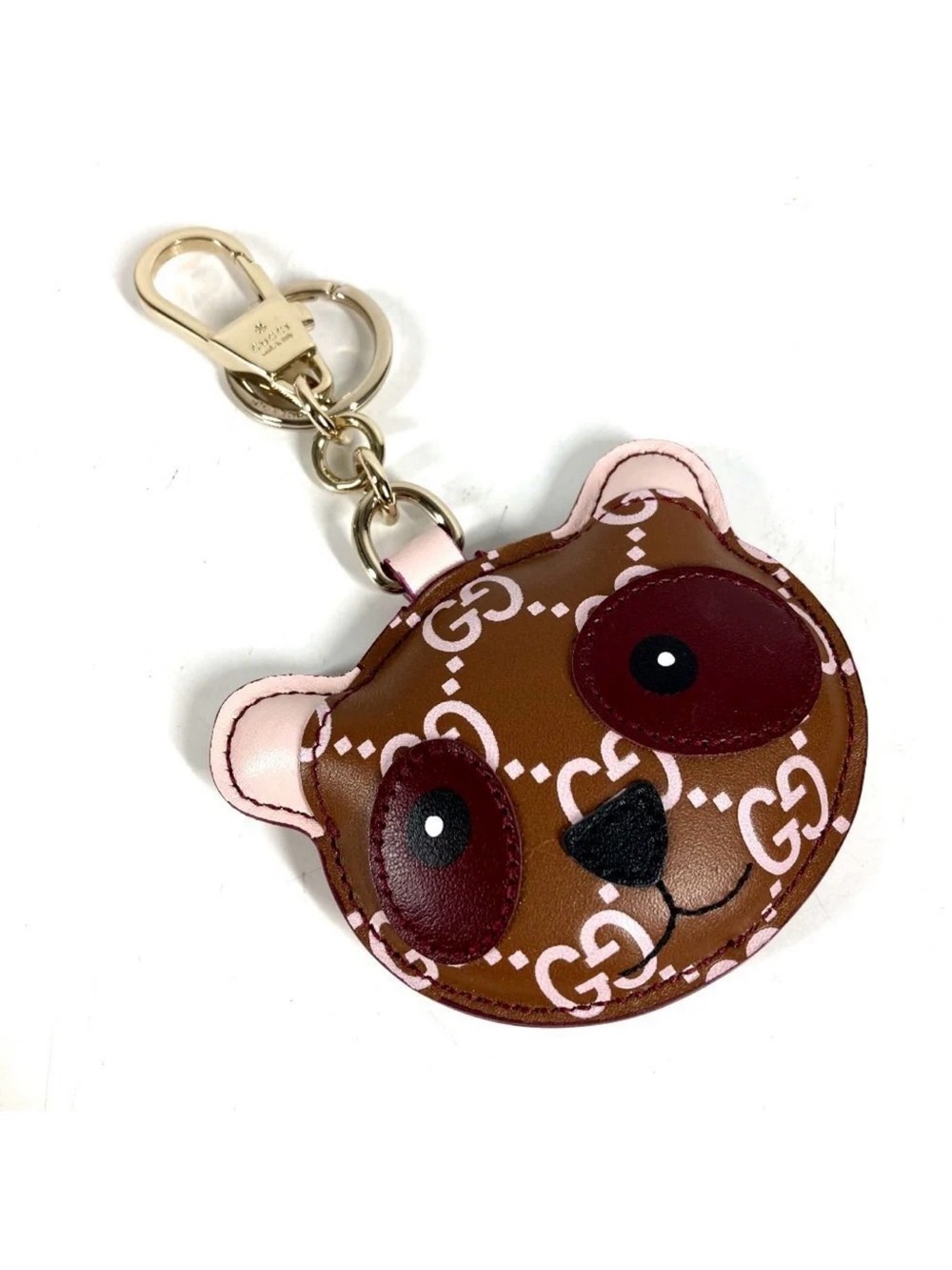 New Gucci GG Panda leather keychain bag charm, brown